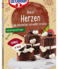Dr. Oetker Schoko Dekor Herzen zum Verzieren von Kuchen & Desserts | essbare Tortendekoration 4 x 47 g | Rainforest Alli