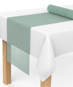 MOKANI Vlies Tischläufer für Kommunion, Hochzeit und Party - Festliche Dekoration in Eukalyptus Grün 30m x 30cm