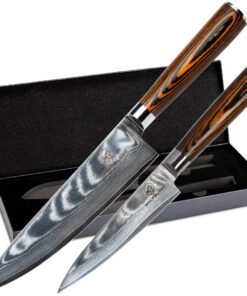 Wolfblood 2er Damastmesser Set 32cm & 24cm TÜV geprüfter Kochmesser Geschenkbox