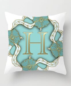 Kopfkissenbezug Weiß-Blau-Gold Blumen Englischer Buchstabe H Deko Schlafzimmer | Copfortable Kopfkissenbezug 50x50cm Bl