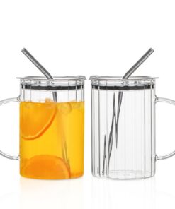 KEMORELA Wiederverwendbare Eis-Trinkgläser 1000ml Gerippt mit Henkel für Smoothies & Iced Matcha Carbonfree Certified