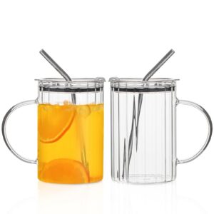 KEMORELA Wiederverwendbare Eis-Trinkgläser 1000ml Gerippt mit Henkel für Smoothies & Iced Matcha Carbonfree Certified