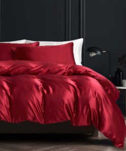 Damier Bettwäsche Rot Weinrot 3 Teilig Hochwertiges Satin Deluxe Reißverschluss und Kissenbezüge