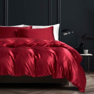 Damier Bettwäsche Rot Weinrot 3 Teilig Hochwertiges Satin Deluxe Reißverschluss und Kissenbezüge