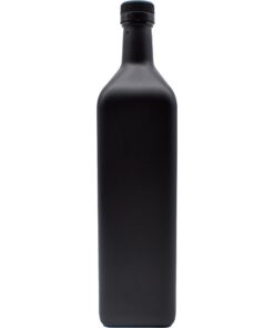 Ölflasche 1L schwarz-matt Glas Etiketten-included Befüllfunktion Kunststoffausgießer