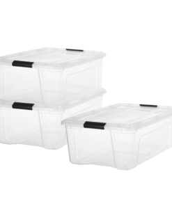 Iris Ohyama Kunststoff-Aufbewahrungsbox BPA-frei 3er-Set 32L Transparent Stoßdämpferchiose BSB-32