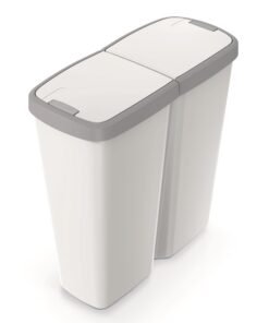 HRB DUO Weiß-Grauer Mülleimer für Küche mit 2x 25L Trennsystem und praktischem Müllabfall