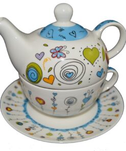 G. Wurm Tee für Einzeltrinker Set Teekanne Porzellan mit Tasse und Untertasse in Geschenkbox