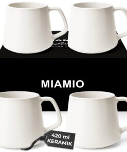 MIAMIO Kaffeetassen 4er-Set Keramik 420 ml groß weiß - Mikrowellenfest & spülmaschinenfest für Cappuccino Tee Espresso