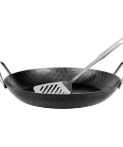 GRÄWE Hohe Rand Schmiedeeiserne Servierpfanne 32 cm, hitzebeständig, unbeschichtet, induktionsgeeignet, hoher Rand pfleg