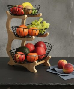 3-Etagen Holz Obst Etagere Schwarz - Stilvolle Küchenaufbewahrung auf der Arbeitsplatte