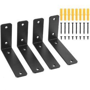 4 Stk Schwarz Winkel Regalhalterung, L Metallwinkel 90 Grad für Holzregale, schwerlastfähig, Wandhalterung für Schwimmen