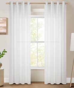 Topfinel.White.Oesen.Vorhänge.Halbtransparent.Fensterschläuche.Linenstruktur.Muster.Zimmer.Büro.2er.Set.245x140