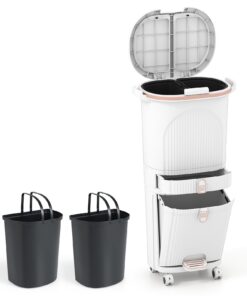 LIFEZEAL 38L 42L Weiß Küchenmülleimer - 3 Fächer & Deckel, Tretfunktion & Griff für Küche, Wohnzimmer & Büro