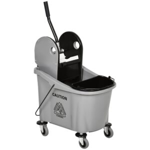 HOMCOM Reinigungswagen für Fachbedienung, 36 Liter Kapazität, Grauer Wischwagen mit Ausdrängvorrichtung, ideal für Diens