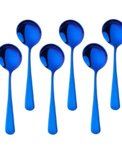 Buyer Star Edelstahl Suppenlöffel für Müsli Porridge und Joghurt (6 Pack, 6,3 Zoll, Spülmaschinenfest, Blau)