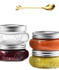 Mason-Jar 8 oz - 4 Stück GlasEinmachgläser mit silbernen luftdichten Deckeln & Bändern für Honigkonserven, Marmeladenkon
