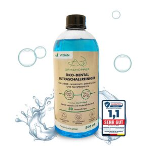 GRASHÜPFER® Öko Dental Ultraschallreiniger Konzentrat - Frisches Menthol für Zahnersatz, Prothesen und Gebisse - 500 ml