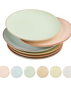 AHX Speiseteller 6er Set Keramik Bunt Bonbon Tönen 25,3 cm für Pasta Salat Steak