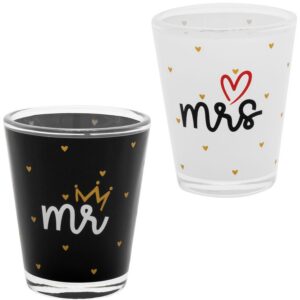 GRUSS & CO Schnapsglas-Set Motiv "Mr. & Mrs." Geschenkset für Paare | Hochzeitsgeschenk mit 2 Schnapsgläsern, 6 cl, in G