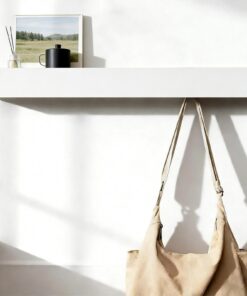 60cm Wandgarderobe mit Ablage & 7 versteckten Haken für Flur, Schlafzimmer & Wohnzimmer | Weiß | Metall-Holz
