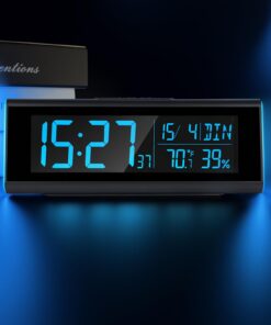 Digitaler Wecker mit RGB Licht Temperatur Luftfeuchtigkeit für Schlafzimmer Schreibtisch Snooze Funktion Grau