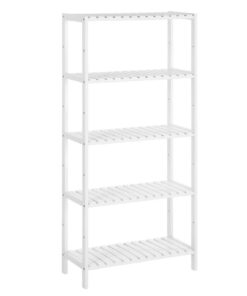SONGMICS Badregal Bambus, 5-Ebenen-Standregal, für Bad und Wohnzimmer, wolkenweiß, 26x60x130 cm, praktische Speicherlösu
