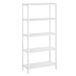 SONGMICS Badregal Bambus, 5-Ebenen-Standregal, für Bad und Wohnzimmer, wolkenweiß, 26x60x130 cm, praktische Speicherlösu