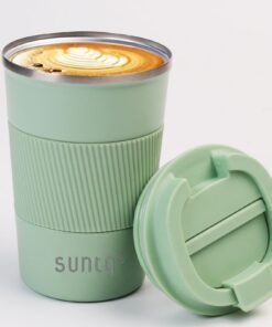 SUNTQ Thermobecher to go - Edelstahl, Doppelwand Isoliert, Wiederverwendbar, 380ml, Mintgrün