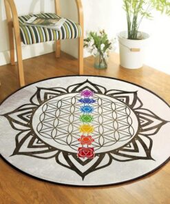 SANBEC Bunte Chakra-Blume des Lebens Schlafzimmerteppich für Mädchenzimmer