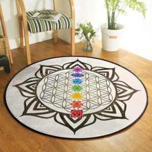 SANBEC Bunte Chakra-Blume des Lebens Schlafzimmerteppich für Mädchenzimmer
