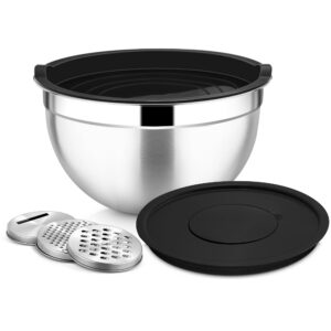 Joyfair Rührschüssel Schwarz 4,5 L Edelstahl für Küche & Spezialzubereitungen mit Luftdichtem Abnehmbarer Deckel & 3 Rei