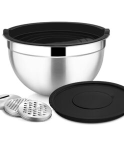 Joyfair Rührschüssel Schwarz 4,5 L Edelstahl für Küche & Spezialzubereitungen mit Luftdichtem Abnehmbarer Deckel & 3 Rei