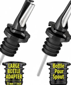 Poura Ausgießer für Spirituosen - Edelstahl, luftdicht, Spülmaschinenfest, 2-Pack mit Adlern, Schwarz | Spirituosenausgi