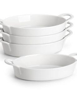MALACASA Ovale Auflaufformen Klein 4er Set Weiß für Lasagne & Gratin
