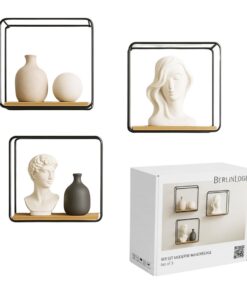 Berlinlodge Wandregal Metall/Bambus 3er Set Schweberegal Schwarz/Holz für Wohnzimmer Küche Badezimmer