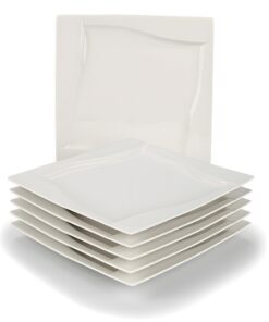 Porzellan Speiseteller Set 6 Personen - 25 cm Groß Quadratisch Weiß - Modern für Alltag & Anlässe