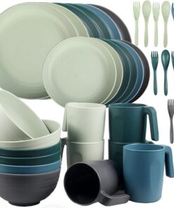 Greentainer Kunststoff Geschirrset 36pcs - Leicht und Unzerbrechlich für Camping | Ideal für Kinder & Erwachsene, 6-Pers