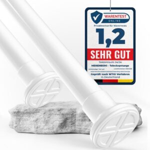 MEISENBERG Duschvorhangstange ohne Bohren - 110-160cm, Ø32mm weiße Klemmbare Vorhangstange - für Duschroom und Garderobe