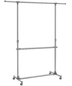 SONGMICS Höhenverstellbarer Kleiderständer für Damen und Herren im Schlafzimmer und Kinderzimmer, 113-198 cm, Edelstahlp