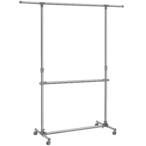 SONGMICS Höhenverstellbarer Kleiderständer für Damen und Herren im Schlafzimmer und Kinderzimmer, 113-198 cm, Edelstahlp