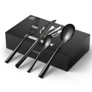 Vancasso Besteck Set Schwarz für 12 Personen, Edles 18/10 Chrom, Modern Design mit Geschenkbox