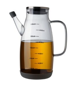 Großer Ölspender Glas Borosilikatglas Tropffrei & Leckdicht für Küche (Grau, 1000ml) Borosilikatglas Ölspender Tropffr