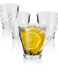 com-four® 4x Teegläser mit Henkel - robuste Gläser für Kaffee und Tee - spülmaschinenfest und mikrowellengeeignet - tran
