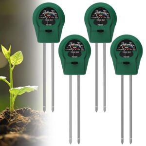 4 Stück Boden Feuchtigkeitsmessgeräte für Pflanzen, 3 in 1 Feuchtigkeitsmesser mit PH/Temperatur/Licht, ideal für Garten