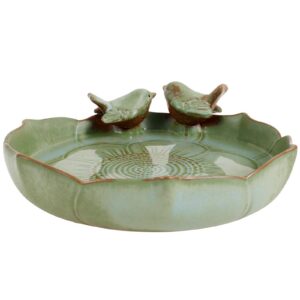 **Noble Keramik Glasiert Winterfest Vogeltränke Rund 24 cm für Vintage Outdoors Terrasse und Gartenbad** | **Vintage Vo