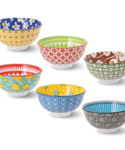 Bunte Keramik Dessertschalen 300 ml 6er Set - Mikrowellenfest Spülmaschinenfest für Snacks Reis Suppen 12 cm