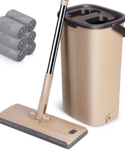 MASTERTOP Wischmopp Set mit Hartholz Laminat Fliesen Hand-Frei Bodenwischer Beige