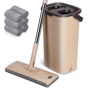 MASTERTOP Wischmopp Set mit Hartholz Laminat Fliesen Hand-Frei Bodenwischer Beige
