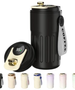 Homealexa Digitalanzeige Thermosflaschen für Kaffee Isolierter Vakuum Thermobecher 410ml Edelstahl Reisebecher mit Decke